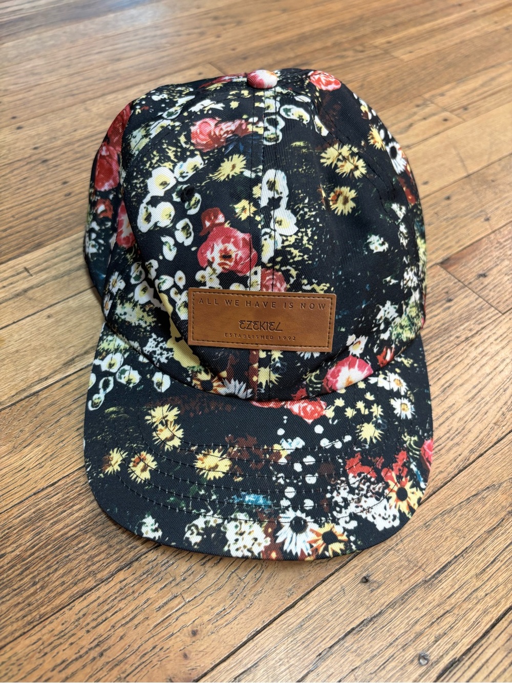 Ezekiel Kids Black Floral Leather‑Patch Snapback Hat